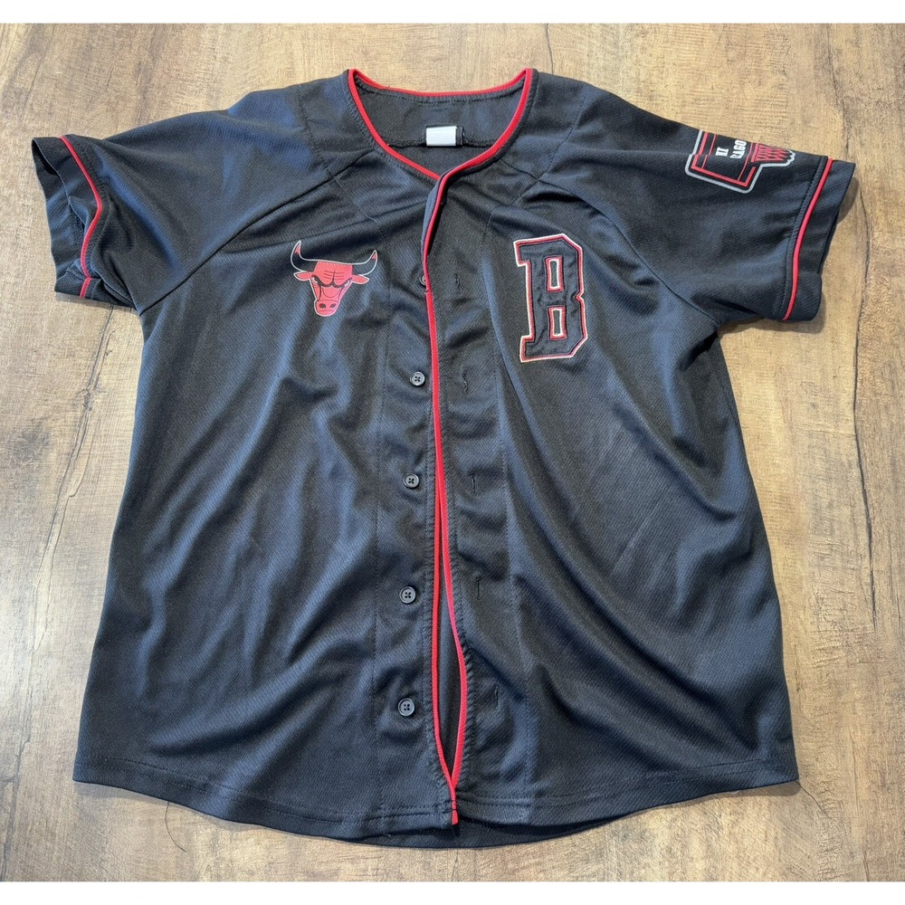 Chicago Bulls Chi NBA Button Up Jersey Top Boys 18-20 Basketball Red/Black